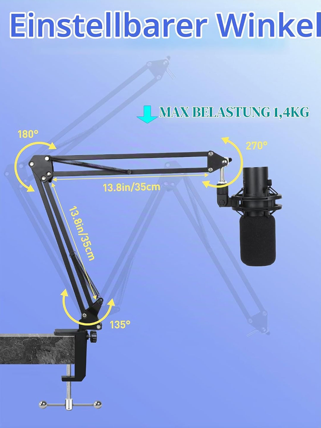 QuadCast 2 Mikrofonarm mit Popschutz - Professioneller Boom Arm mit Schaumstoff-Pop-Filter, Kompatib