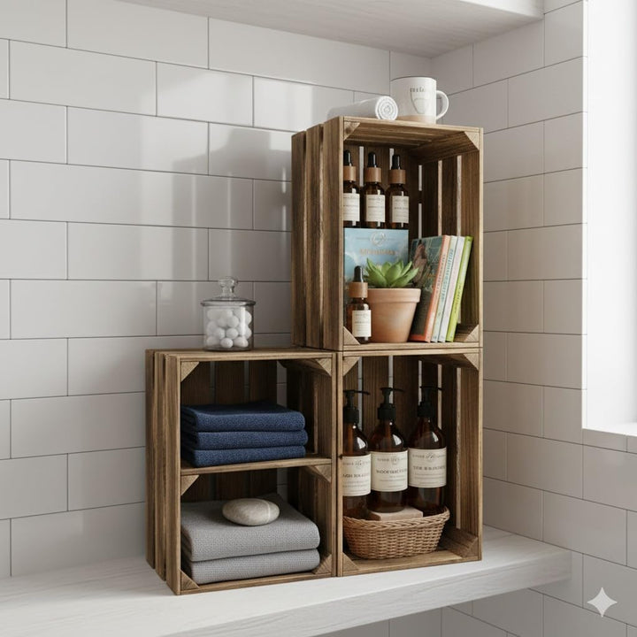 Teramico Vintage Holzkisten 40 x 30 x 25cm geflammt | Weinkisten &amp; Obstkisten | Set-Angebote (2er Se