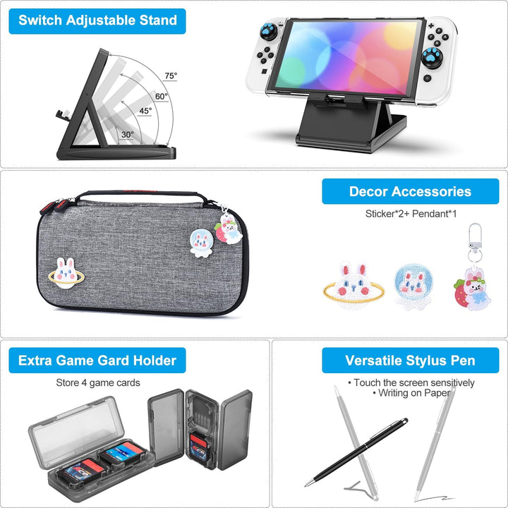 Switch Tasche für NS Switch OLED - innoAura 18 in 1 Switch Zubehör mit Switch Hülle, Switch Spiele A