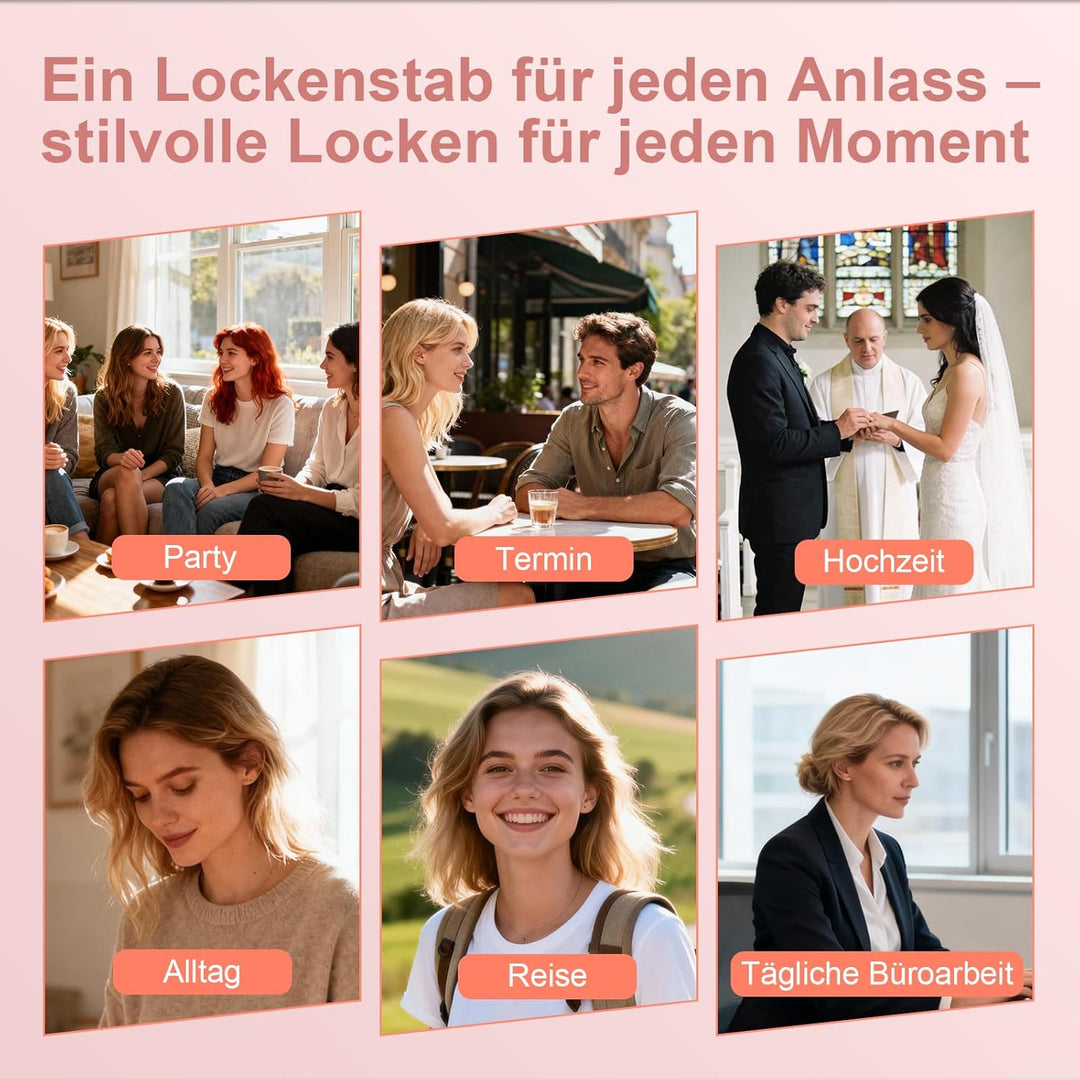 Lockenstab 3 in 1, Lockenstäbe mit 3 Austauschbaren Keramik 12-32mm, 13 Temperaturstufen, Schnelles