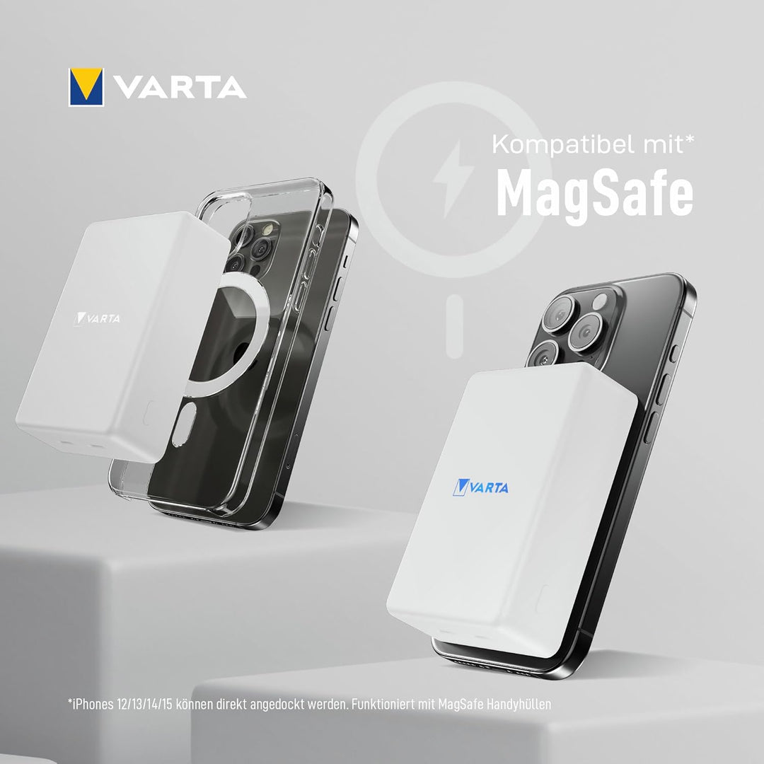 VARTA Power Bank 10000 mAh, magnetische, kabellose Powerbank, Mag Pro, Ladegerät mit USB Typ C, komp