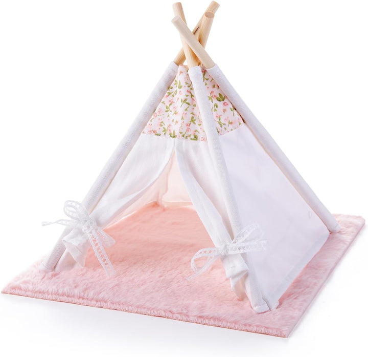 1:12 Puppenhausmöbel Zelt, Fee Stil Miniatur Spitzenzelt mit Teppich, Puppenhaus Zubehör Camping Bet