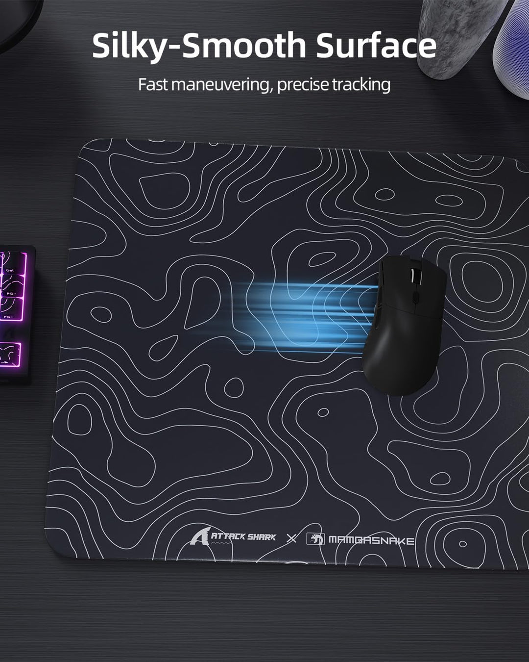MAMBASNAKE x ATTACK SHARK CM05 Contour Glass Hard Gaming Mousepad,Nano-Micro-Etched Texture,Smooth G