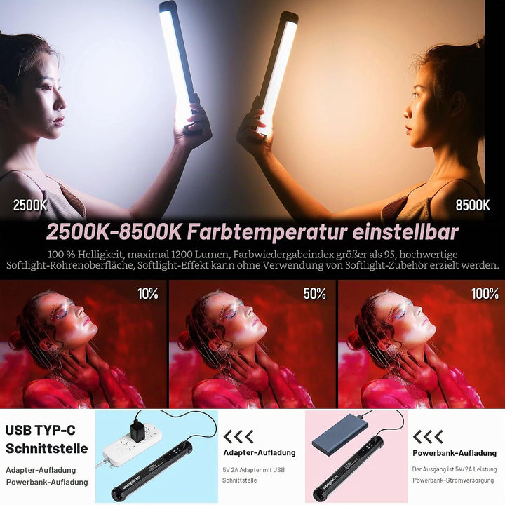 weeylite K21 RGB Handheld LED Videolicht stab Fotografie Licht 1200Lumen mit Bluetooth (APP)-Steueru