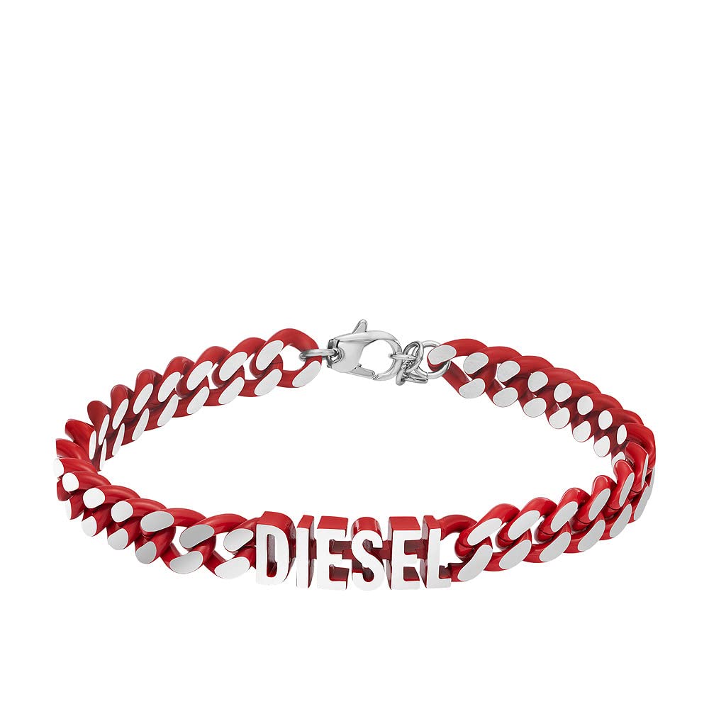 DIESEL Armband Für Männer Stahl, Länge: 195mm+15mm, Breite: 21.9mm, Höhe: 8mm Rotes Edelstahlarmband
