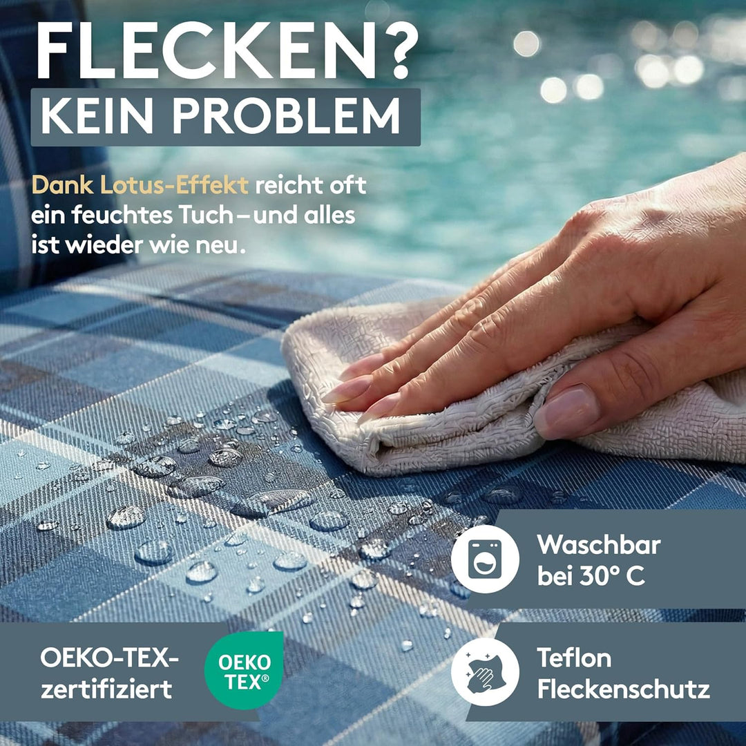 LILENO HOME Sonnenliege Auflage als [1er Set - Rollliege] in Karo Blau - Gartenliegen Auflage perfek