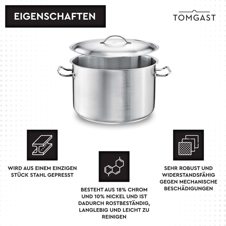 Mitteltopf Durchmesser 28 cm mit Deckel PRO | Fassungsvermögen 10 l, Höhe 17 cm | Edelstahl | Schich