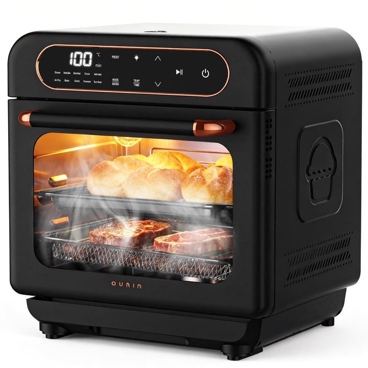 OUNIN 12L Vielseitig Airfryer Backofen, 8-in-1-Heissluftfritteuse, Zweizonen-Kochung, Minibackofen m
