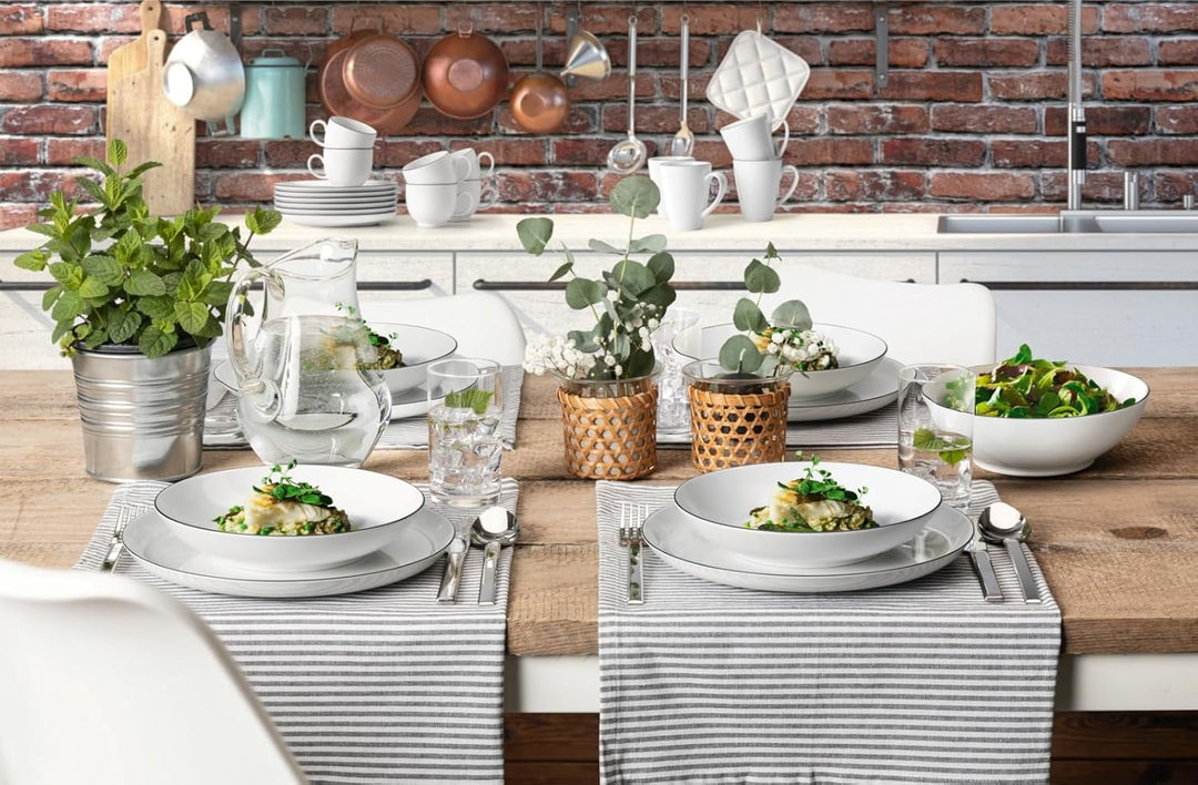 Seltmann Weiden 001.737148 Lido Tafelservice - 6 Essteller + 6 Suppenteller - 12-tlg. - Black Line S