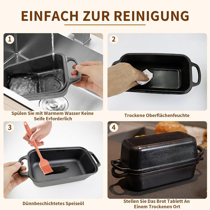 Gusseisen Brotbackform mit Deckel 22,96 cm × 12,78 cm, Bread Pans for Homemade Bread, Heavy Duty Loa