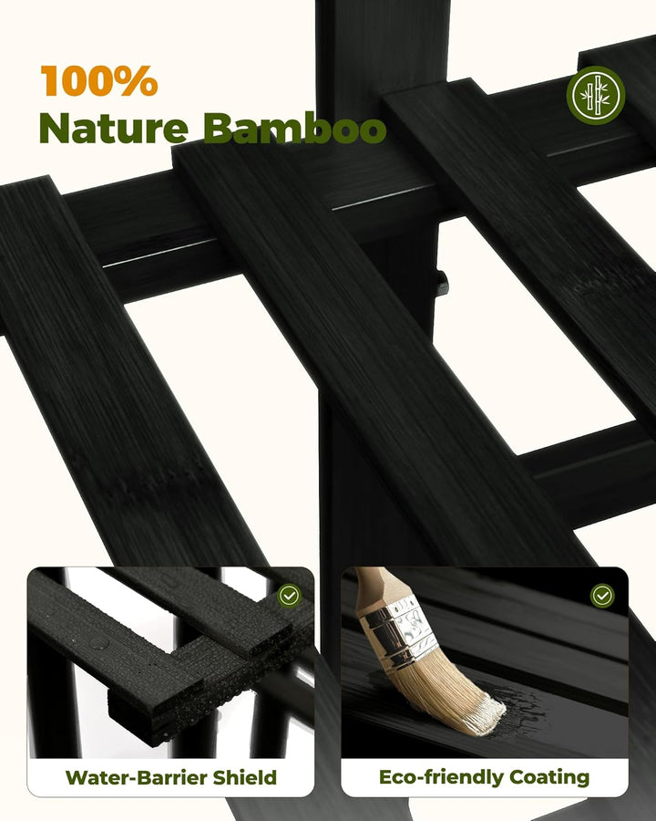 Bamworld Pflanzenregal 6 Ebenen Blumenständer Innen Schwarz aus Bambus, Grosses Blumentopf Ständer E