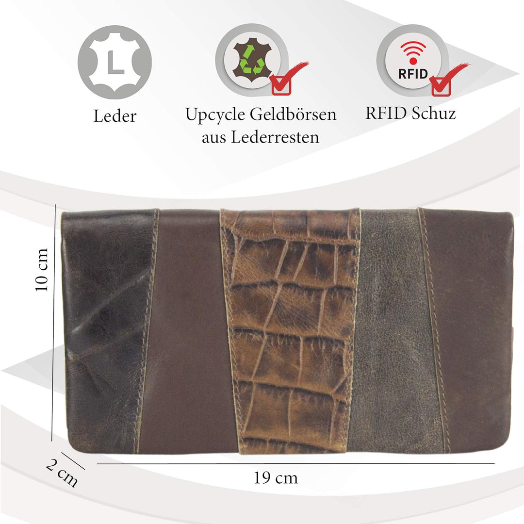 Sunsa Geldbörse. Leder Geldbeutel. Grosser Portemonnaie mit RFID Schutz. Damen Brieftasche mit viele