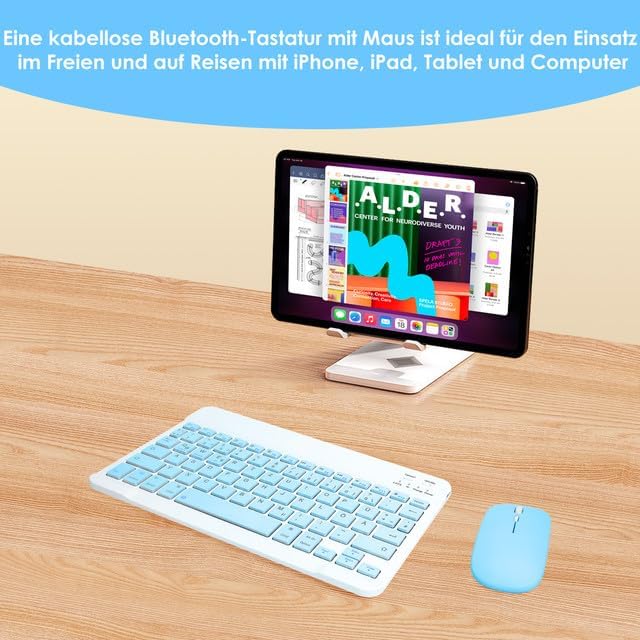 LAMA Kabellose Bluetooth Tastatur & Maus, wiederaufladbare Ultra-dünn Universal Tablet Tastatur, kom