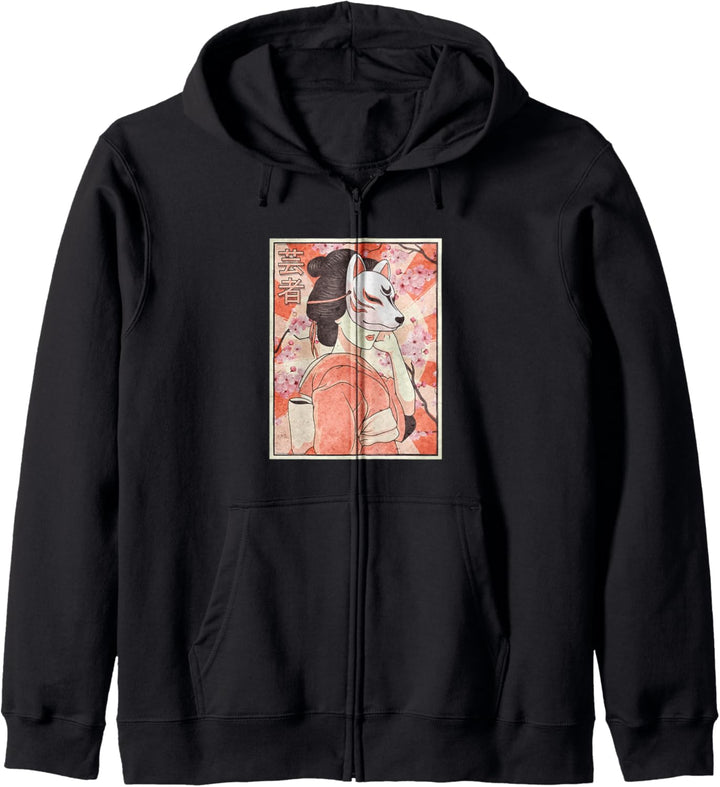 Geisha Kitsune Fuchsmaske Japanische Ästhetik Kapuzenjacke