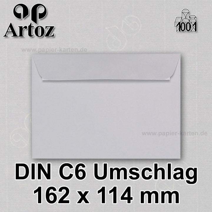 ARTOZ 100x Briefumschläge DIN C6 Lichtgrau (Hellgrau) - 16,2 x 11,4 cm - haftklebend - gerippte Kuve
