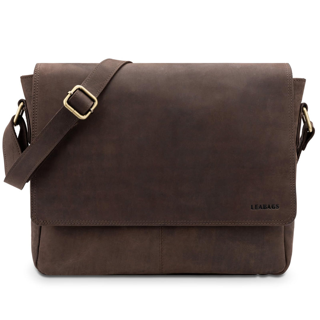 LEABAGS Leder Umhängetasche Herren & Damen I Echtleder Laptoptasche bis 14 Zoll I Messenger Bag mit