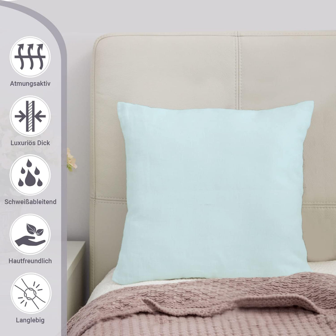 Pizuna Luxury Soft Satin Pack of 2 Pillowcases 80 x 80 cm Baby Blue 800 Thread Count Cotton Square P