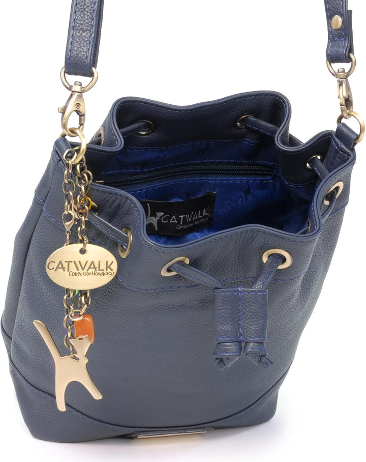 Catwalk Collection Handbags - Leder - Damen Umhängetasche mit Kordelzug - Verstellbaren Gurt - ROCHE