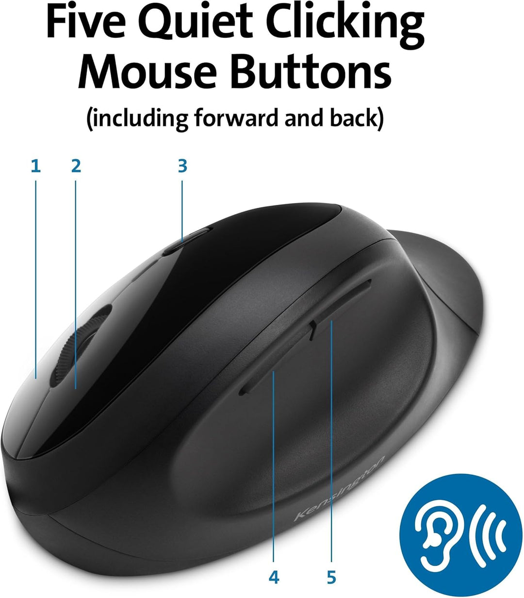 Kensington Kabellose ergonomische Maus, Wireless Pro Fit Ergo Computermaus für Laptop, Desktop, PC u