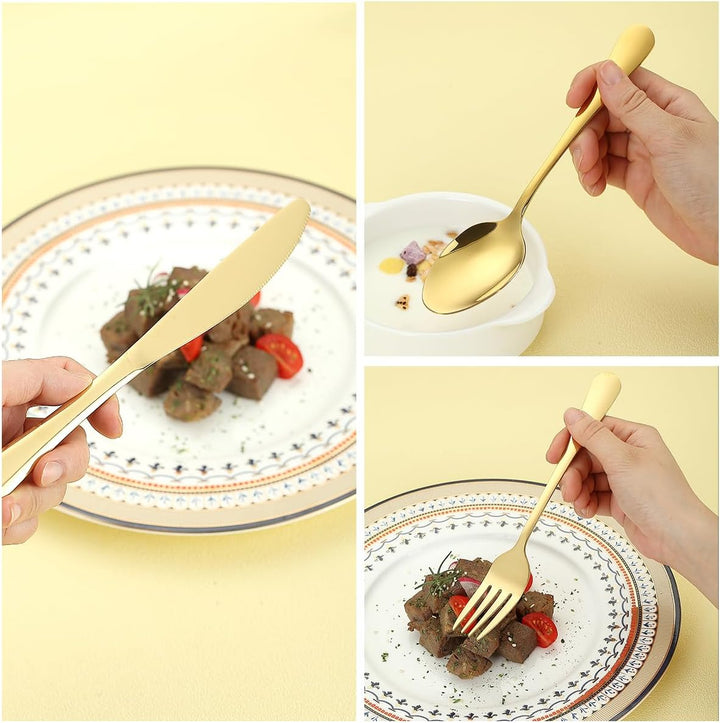 Gold Besteck Set 60 Teile Service für 20, Edelstahl Messer Löffel Gabeln Set für Hochzeit, Partys, A