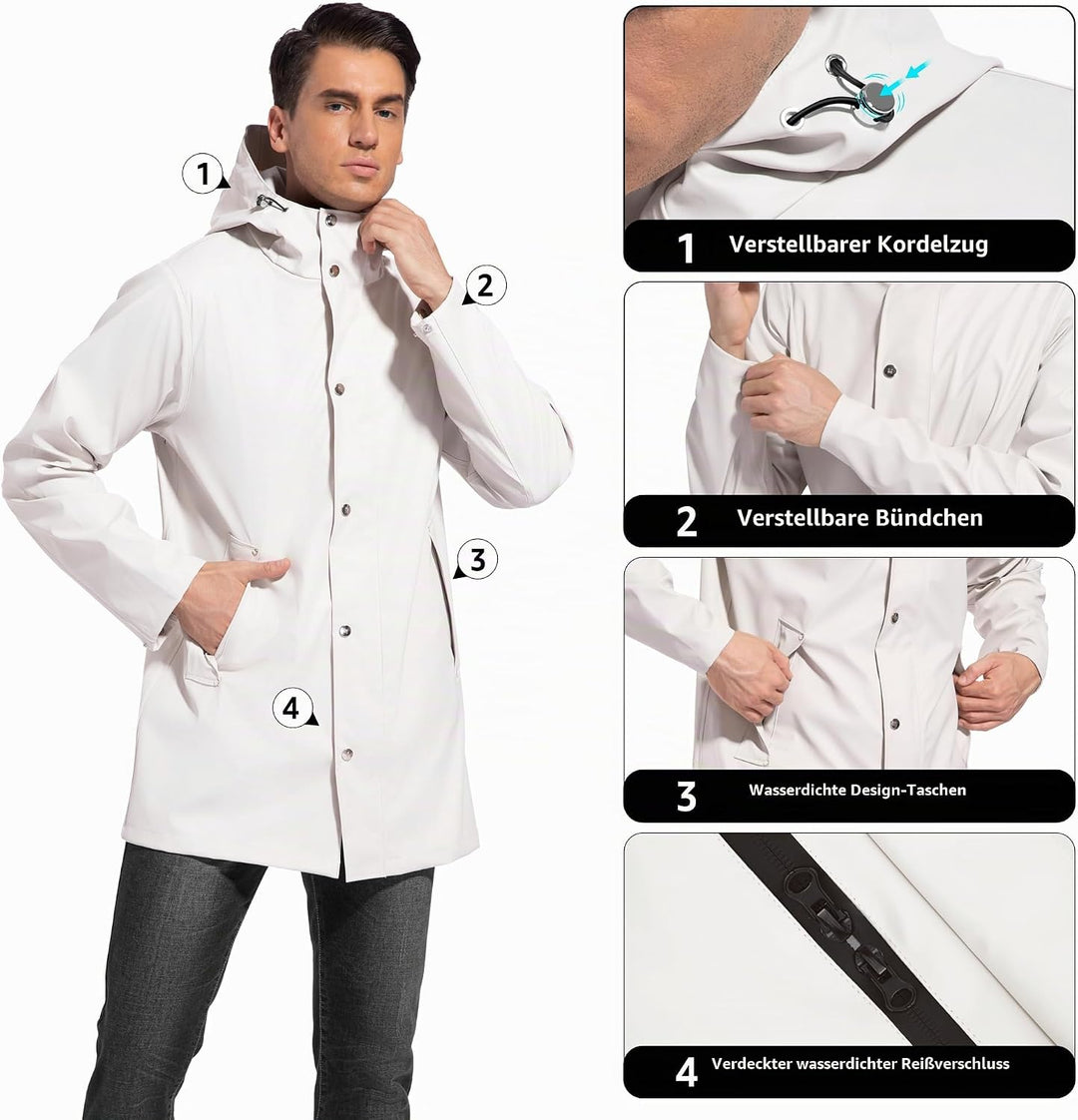 UNIQUEBELLA Regenjacke Herren Wasserdichter, Regenmantel mit Kapuze für Männer Atmungsaktiv Windbrea