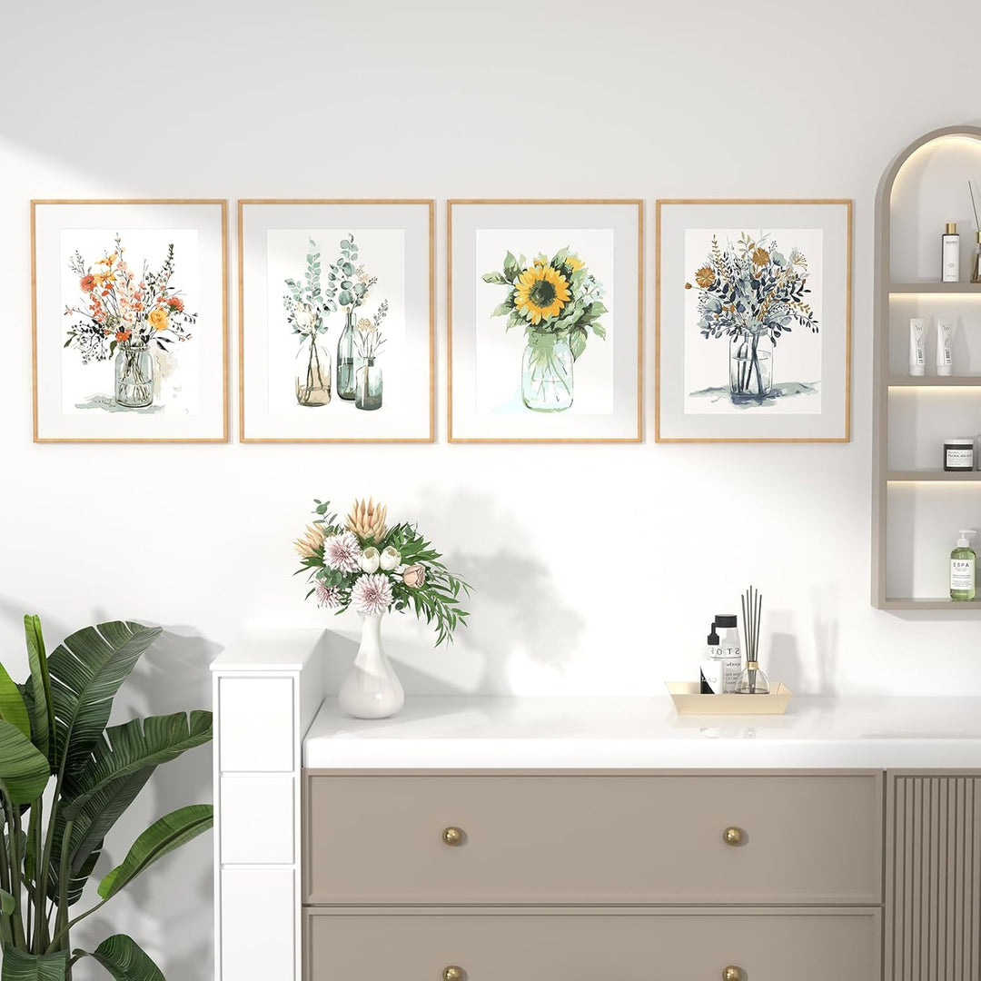 DUGEHO DIY Handgemalt Ölgemälde Leinwand Kits, 4P Malen Nach Zahlen Erwachsene Blume, Anfänger Paint