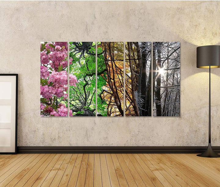 islandburner Bild auf Leinwand Vier Jahreszeiten Bilder Wandbilder Poster Leinwand 160x80cm - 5 Teil