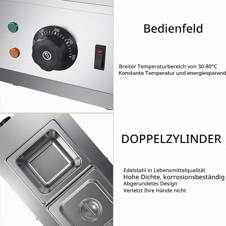Elektrischer Wasserbad, für Schokolade, Wasserbad, Edelstahl, Kapazität 6 l, 2 Tanks, für den gewerb