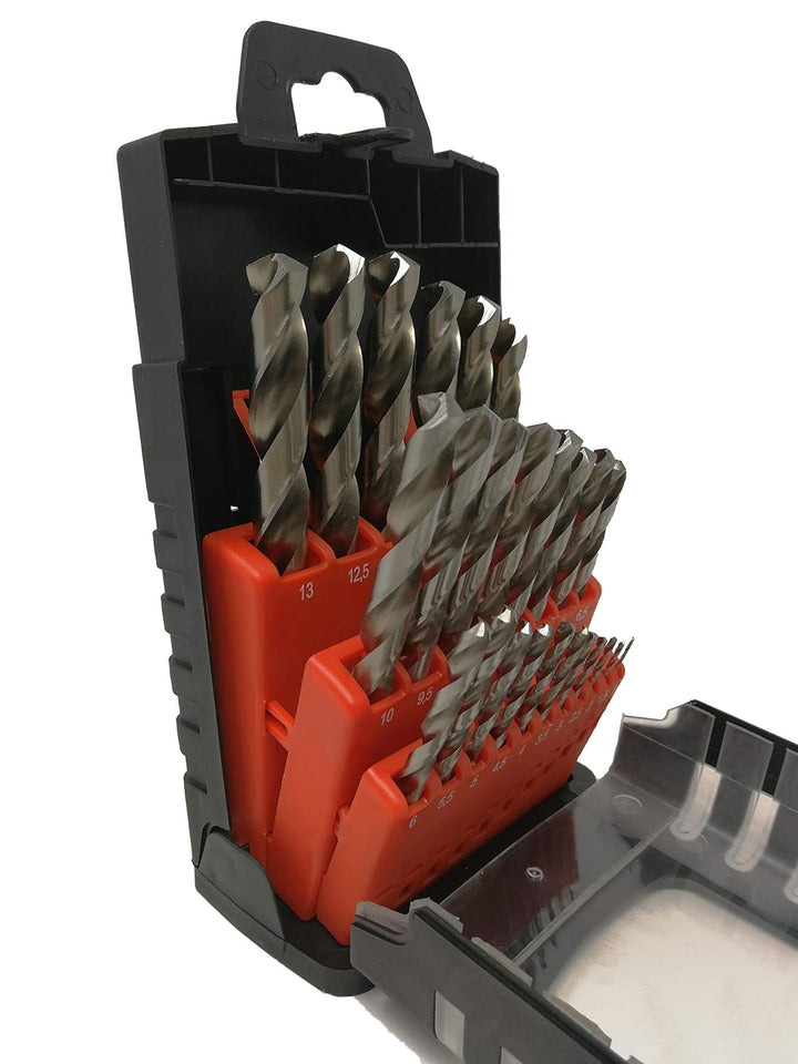 HSS-G 25-tlg. Präzisions - Metallbohrer Set 1-13mm > 0,5mm steigend mit 135° selbst zentrierenden Sp