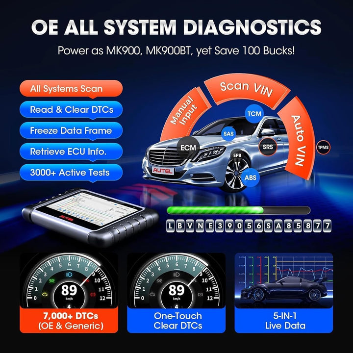 Autel Maxicom MK808 OBD2 Scanner Diagnosegerät mit allen System- &amp; Servicefunktionen inklusive Öl-Re