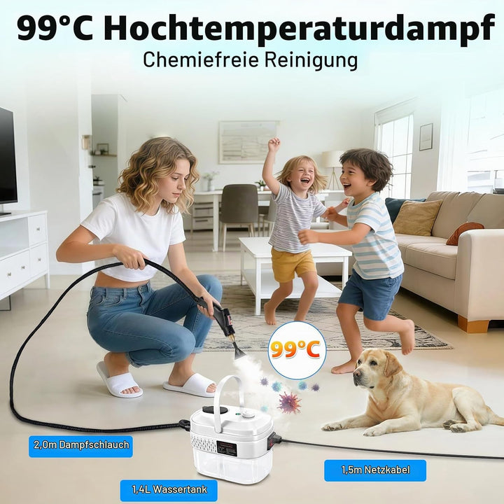 Dampfreiniger Handgerät mit 14 Zubehör, 1500W Mehrzweck Steam Cleaner, Dampfdruck 3Bar, Aufheizzeit