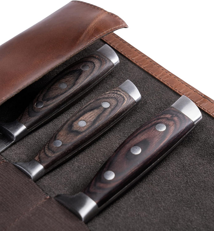 Angus Stoke Premium Messertasche für Kochmesser - Leder Kochmesserrolle gross – Messer Tasche Köche