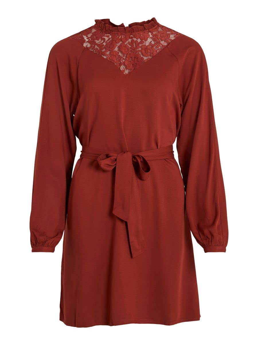 Vila Damen Visuvita L/S Lace Dress/Su-Noos Kleid 44 Fired Brick, 44 Fired Brick