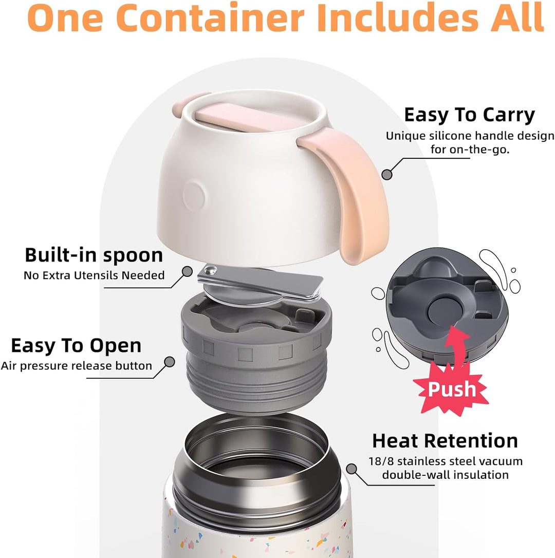 Thermobehälter für Essen 530ml, Edelstahl Thermobecher für Essen Warmhaltebehälter mit Löffel, Ausla