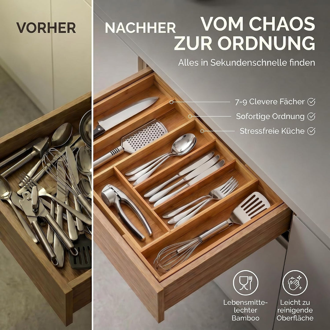 Dimono® Besteckkasten für Schublade 45,5cm ausziehbarer Besteckeinsatz Ausziehbar Bis 45,5 Cm, Auszi