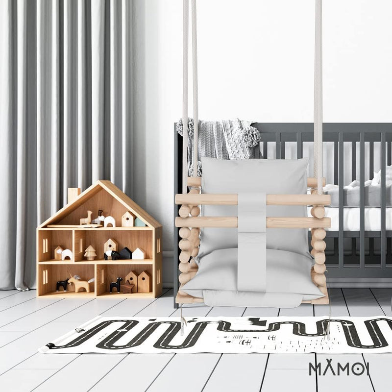 MAMOI® Babyschaukel, Schaukel Indoor und Outdoor, Holzschaukel für Baby und Kinder, Kinderschaukel,