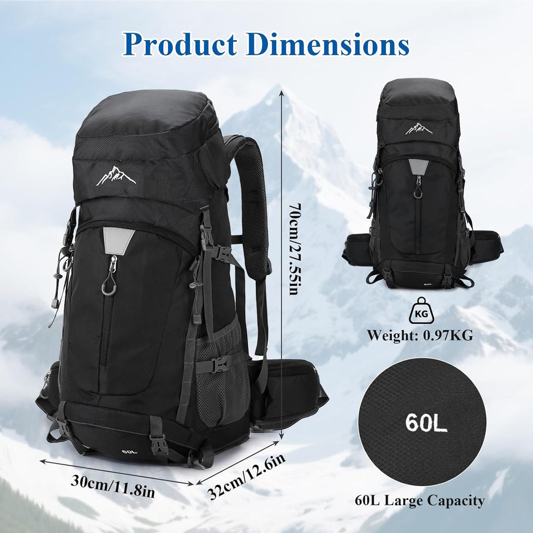 Wanderrucksack Wasserdicht 60L, Leichter Campingrucksack Sportlicher Reiserucksack Trekkingrucksack