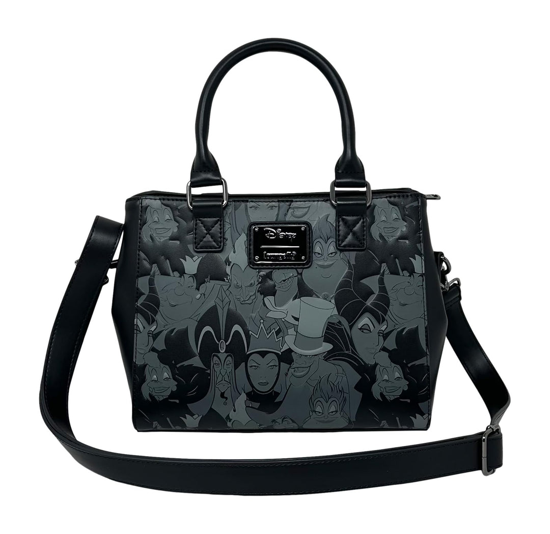 Loungefly Disney Villains Handtasche mit geprägtem Allover-Print, Schwarz, Medium