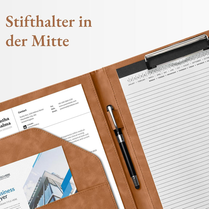 Mymazn Klemmbrett A4 mit Deckel, Mappe A4 Schreibmappe Klemmbrettmappe, PU-Leder Konferenzmappe mit