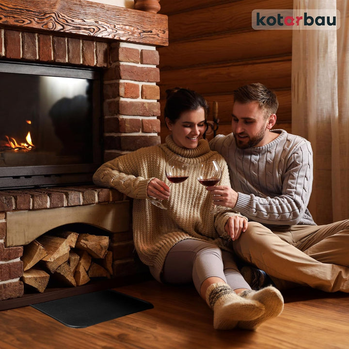 KOTARBAU® Kamin Bodenplatte 30 x 50 cm aus Pulverbeschichtung Stahl Schwarz Bodenblech Ascheblech Ka