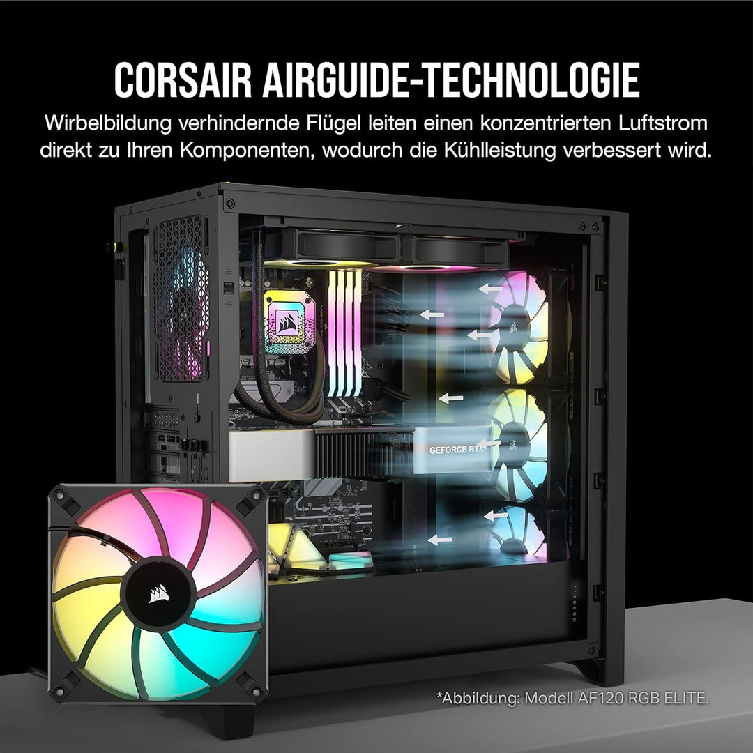Corsair iCUE AF140 RGB ELITE 140 mm PWM Triple Fan Kit - Eight RGB LEDs Pro Fan - AirGuide Technolog