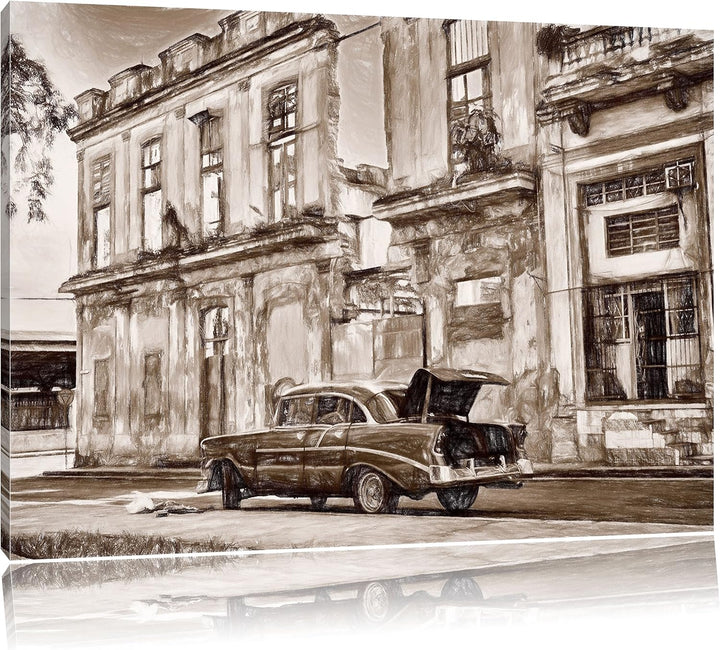 Pixxprint Strassen Havannas / 100x70cm Leinwandbild bespannt auf Holzrahmen/Wandbild Kunstdruck Deko