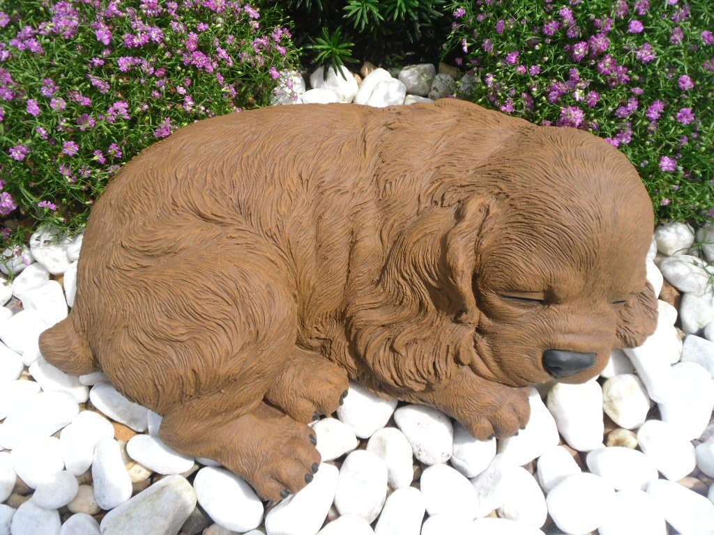 STEINFIGUREN SPICKER Steinfigur Hund schlafend 153/2, Gartenfigur Steinguss Tierfigur Braun Patina