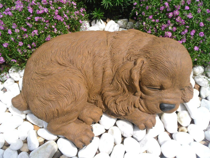 STEINFIGUREN SPICKER Steinfigur Hund schlafend 153/2, Gartenfigur Steinguss Tierfigur Braun Patina
