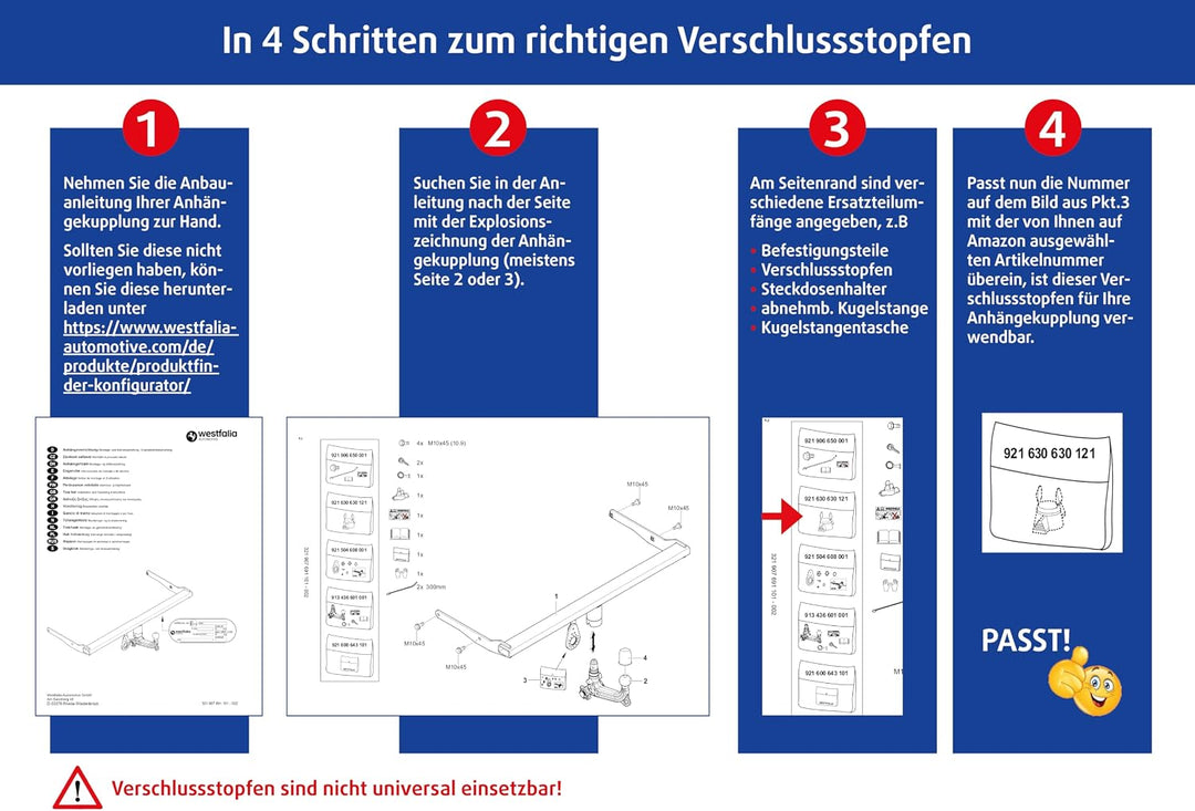 WESTFALIA Automotive Verschluss-Stopfen 921630630121 für abnehmbare Anhängerkupplung (nicht universe