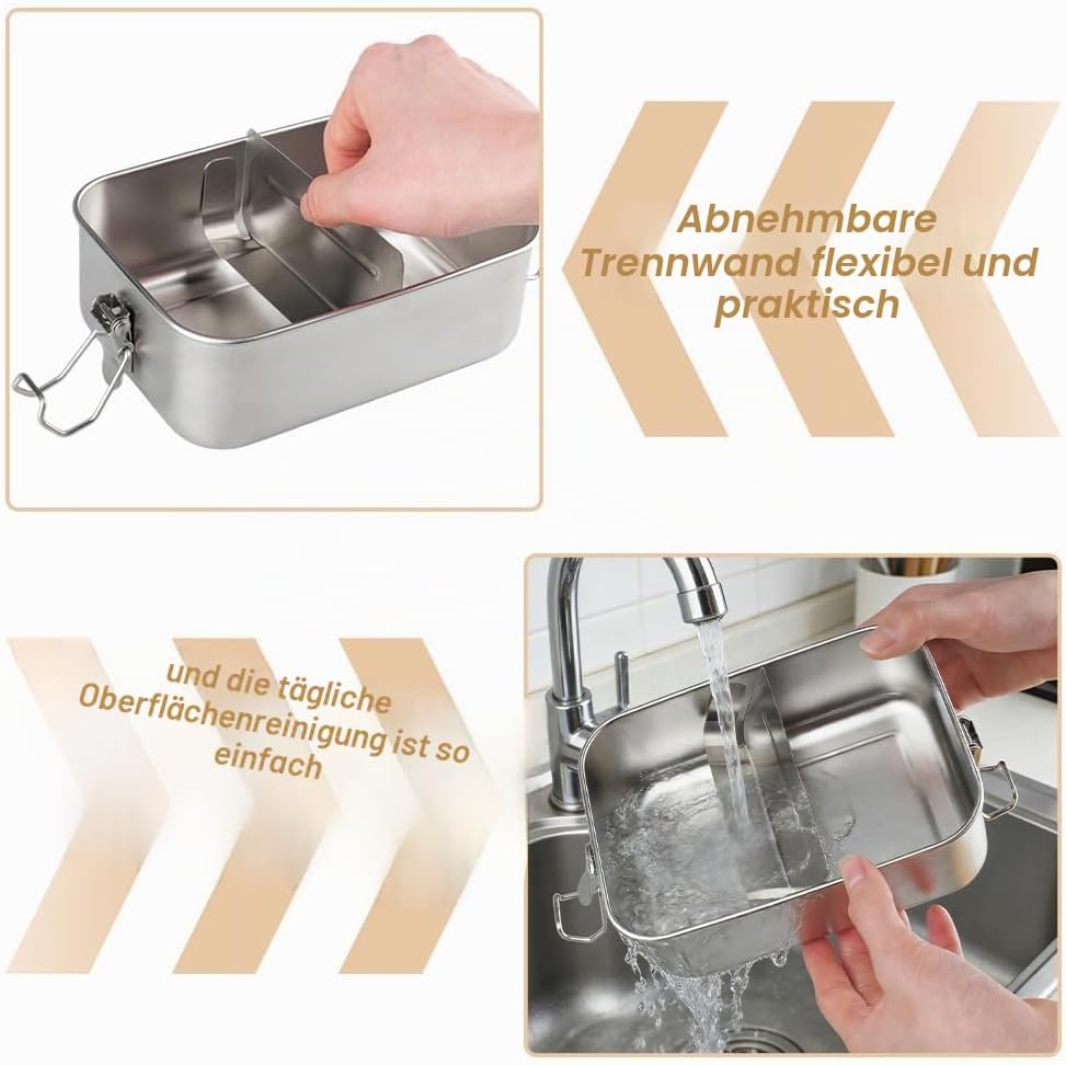 Bento Lunchbox Für Erwachsene/Kinder Edelstahl Brotdose Und Lunchbox Metalldose Mit Holzdeckel Jause