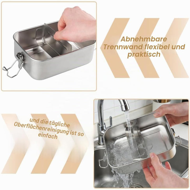 Bento Lunchbox Für Erwachsene/Kinder Edelstahl Brotdose Und Lunchbox Metalldose Mit Holzdeckel Jause