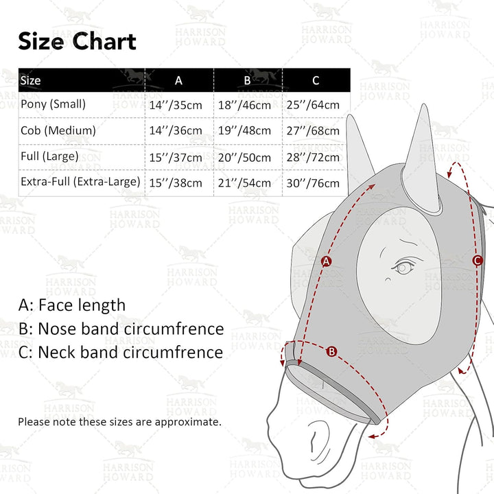 Harrison Howard Super Comfort Stretchy Fly Mask Large Eye Space with UV Protection Soft on Skin with