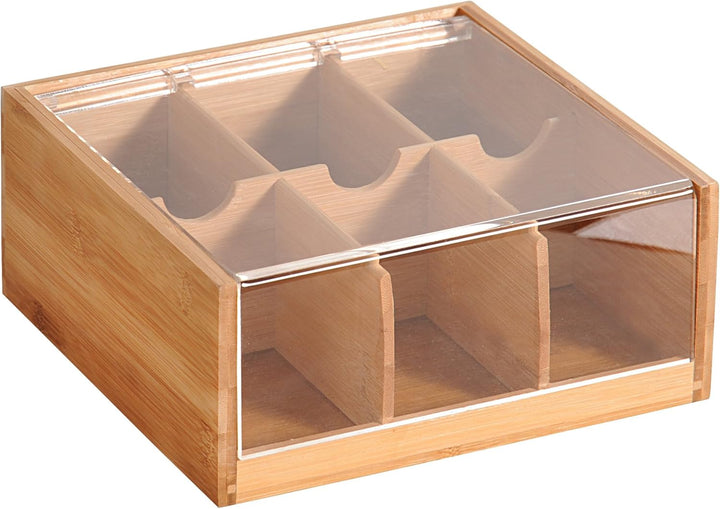 Kesper Tee-Box mit 6 Fächern Teebox Teebeutel Box Teebeutel Aufbewahrung Braun 22 x 21 x 9.5 cm