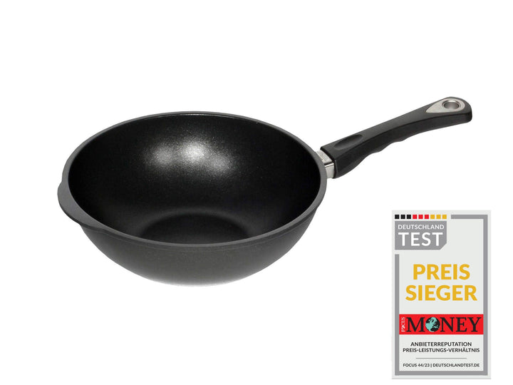 AMT Gastroguss Wok 32 cm Ø, 10 cm hoch, Wokpfanne, nicht induktionsgeeignet, fester Stiel, Lotan® An